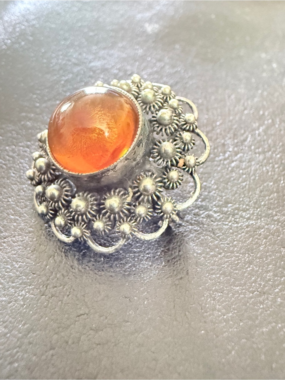 Amber and Silver Brooch.